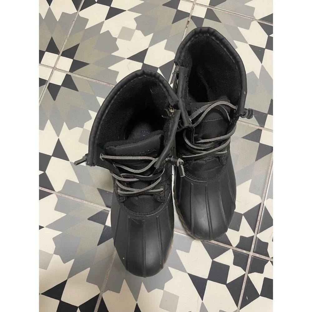 Nautica Womens Dorsay Quilted Duck Boots Black Tan Size 6 Waterproof Ankle Boots